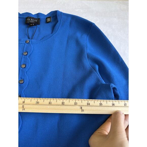 TED BAKER LONDON Kklara Scallop-Trim Stretch-Knit Cardigan Size 4 - Mid-Blue - Picture 9 of 11